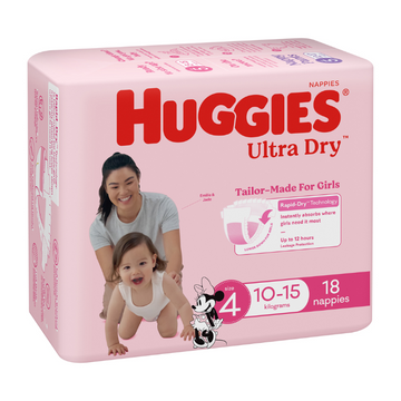 Huggies Ultra Dry for Girls Size 4 (10-15kg) 18 Pack