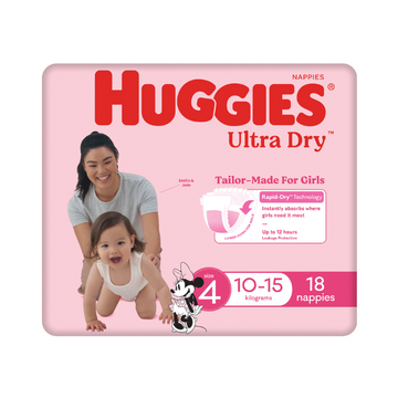 Huggies Ultra Dry for Girls Size 4 (10-15kg) 18 Pack