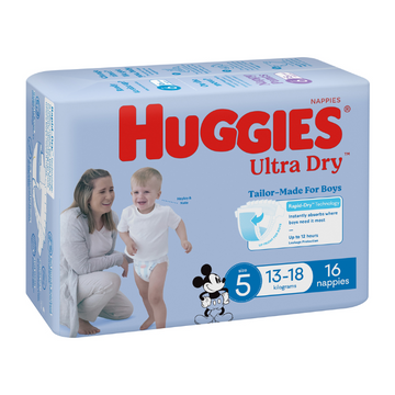 Huggies Ultra Dry for Boys Size 5 (13-18kg) 16 Pack