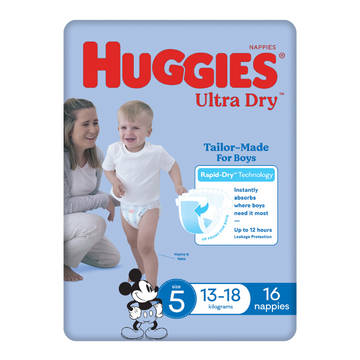 Huggies Ultra Dry for Boys Size 5 (13-18kg) 16 Pack