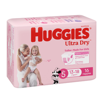 Huggies Ultra Dry for Girls Size 5 (13-18kg) 16 Pack