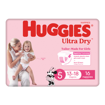 Huggies Ultra Dry for Girls Size 5 (13-18kg) 16 Pack