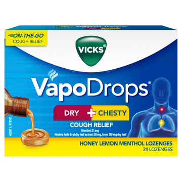 Vicks VapoDrops Dry + Chesty Cough Relief 24 Lozenges