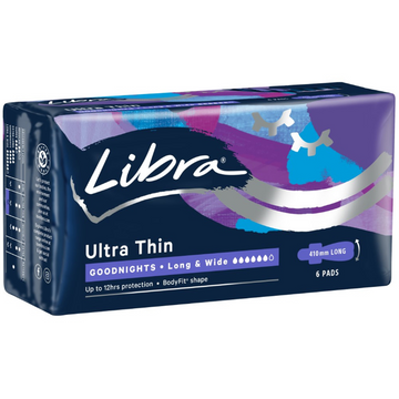 Libra Ultra Thin Goodnights Pads Long & Wide With Wings 6 Pack