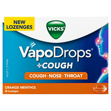 Vicks VapoDrops +Cough Orange Menthol 36 Lozenges