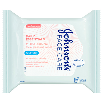 Johnson's Face Care Daily Essentials Moisturising Facial Cleansing Wipes For Dry Skin 25 Wipes