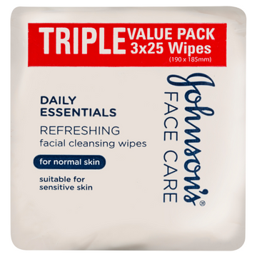 Johnson's Face Care Daily Essentials Refreshing Facial Cleansing Wipes For Normal Skin 3x25 Wipes