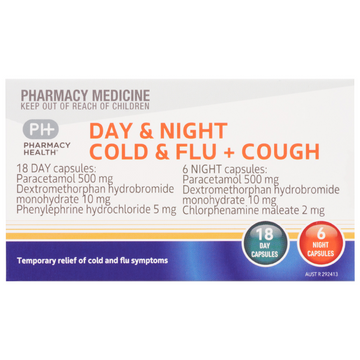 PHARMACY HEALTH Day & Night Cold & Flu + Cough 24 Capsules