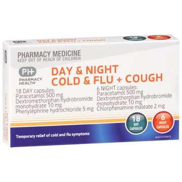 PHARMACY HEALTH Day & Night Cold & Flu + Cough 24 Capsules