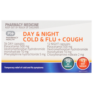 PHARMACY HEALTH Day & Night Cold & Flu + Cough 48 Capsules