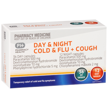 PHARMACY HEALTH Day & Night Cold & Flu + Cough 48 Capsules