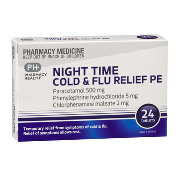 PHARMACY HEALTH Night Time Cold & Flu PE 24 Tablets