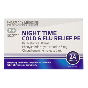 PHARMACY HEALTH Night Time Cold & Flu PE 24 Tablets