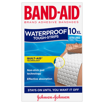 BAND-AID Waterproof Tough-Strips XL Bandages 10 Strips