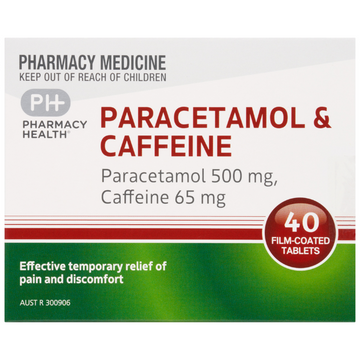 PHARMACY HEALTH Paracetamol 500mg & Caffeine 65mg 40 Tablets