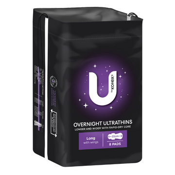 U By Kotex Overnight Ultrathins Long with Wings 8 Pack