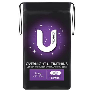 U By Kotex Overnight Ultrathins Long with Wings 8 Pack