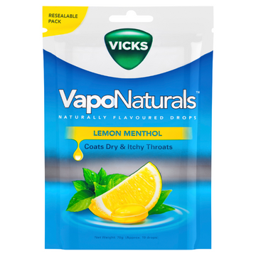 Vicks VapoNaturals Lemon Menthol Throat Lozenges Naturally Flavoured Drops Resealable Bag 19 Pack