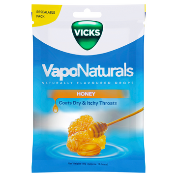 Vicks VapoNaturals Honey Cough Lozenges Naturally Flavoured Resealable Bag 19 Lozenges