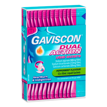 Gaviscon Dual Action Liquid Sachets Heartburn & Indigestion Peppermint Flavour 12 x 10ml Pack