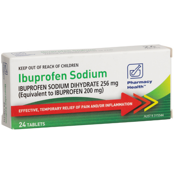 PHARMACY HEALTH Ibuprofen Sodium 256mg 24 Tablets