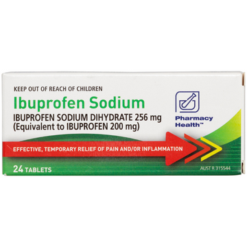 PHARMACY HEALTH Ibuprofen Sodium 256mg 24 Tablets