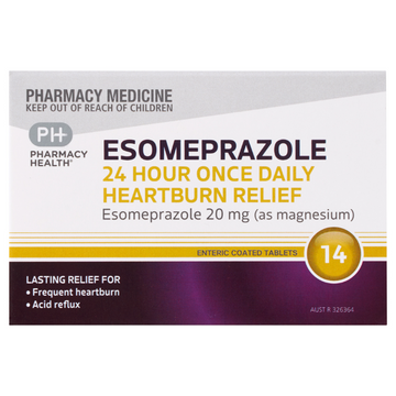 PHARMACY HEALTH Esomeprazole 24 Hour Once Daily Heartburn Relief 20mg 14 Tablets