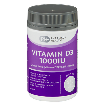 PHARMACY HEALTH Vitamin D3 1000IU 250 Capsules