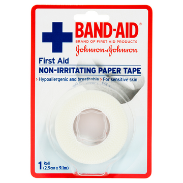 BAND-AID First Aid Non-Irritating Paper Tape 2.5cm x 9.1m 1 Roll