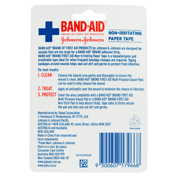 BAND-AID First Aid Non-Irritating Paper Tape 2.5cm x 9.1m 1 Roll