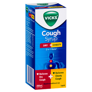 Vicks Cough Syrup Dry + Chesty 2 in 1 Relief 200mL