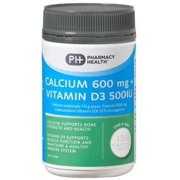 PHARMACY HEALTH Calcium 600mg + Vitamin D3 500IU 150 Tablets