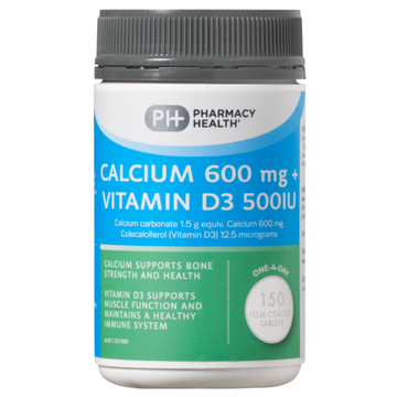 PHARMACY HEALTH Calcium 600mg + Vitamin D3 500IU 150 Tablets