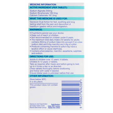 Gaviscon Dual Action Heartburn and Indigestion Mixed Berry Flavour 16 Tablets