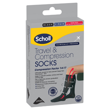 Scholl Flight Socks Compression Socks Black W8-11 M6-9 1 Pair