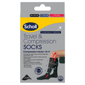 Scholl Flight Socks Compression Socks Black W8-11 M6-9 1 Pair