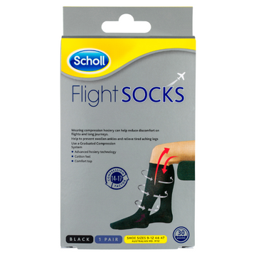 Scholl Flight Socks Compression Hosiery Black M9-12 1 Pair