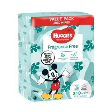 Huggies Thick Baby Wipes Fragrance Free 240 Pack