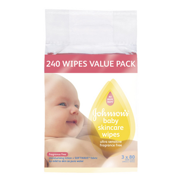 Johnson's Baby Wipes Skincare Fragrance Free 3 Pack