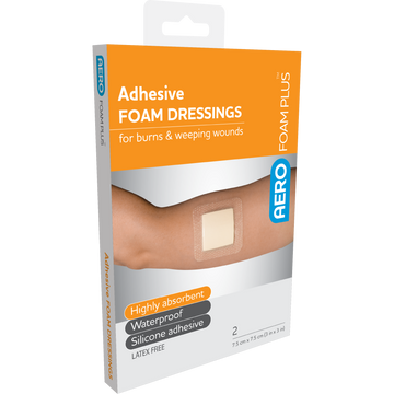 AERO Foam Plus Adhesive Foam Dressings 7.5 x 7.5cm 2 Pack