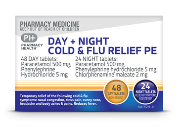 PHARMACY HEALTH Cold & Flu Day + Night (Pseudoephedrine) S3 24 Tablets