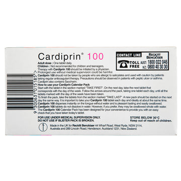 Cardiprin 100mg Inhibits Blood Clot Heart Attack Stroke Aspirin 90 Tablets Tabs